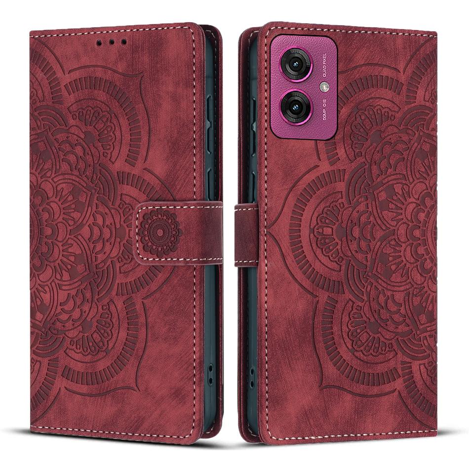 

Leather Wallet Flip Case For Motorola Moto G04 G04S G05 G15 E14 4G E15 G34 G35 G45 G55 G75 5G Phone Cover Mandala Flower 5 Color Moto G24 4G червоний