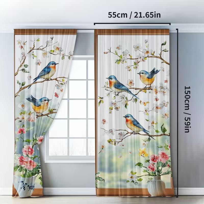2 Pcs Spring print curtains,suitable for bedroom,living room kitchen decoration,home decoration,window decoration