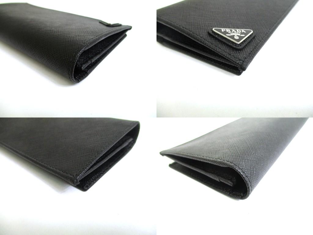 Authentic PRADA Saffiano Triangle Black Leather Bifold Long Flap Wallet #b088  Seller Refurbished