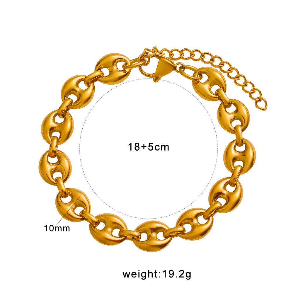 18K Coffee Bean Hip Hop Stainless Steel Necklace Bracelet