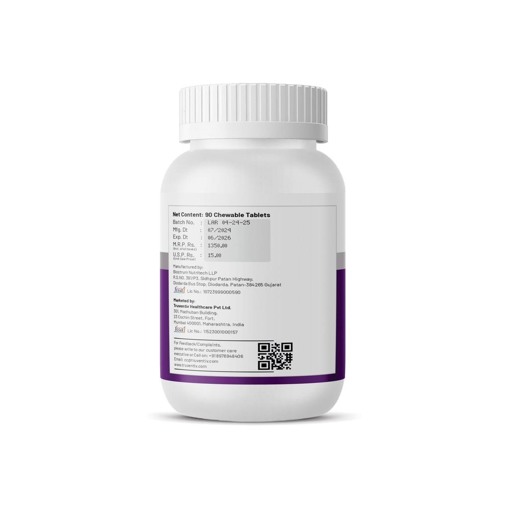 Truventiv Chewstrum Bovine Colostrum Chewable Tablets (90 Tablets) – Immunity Booster Supplement with IgG, HMO & Lactoferrin for Immune & Gut Hea