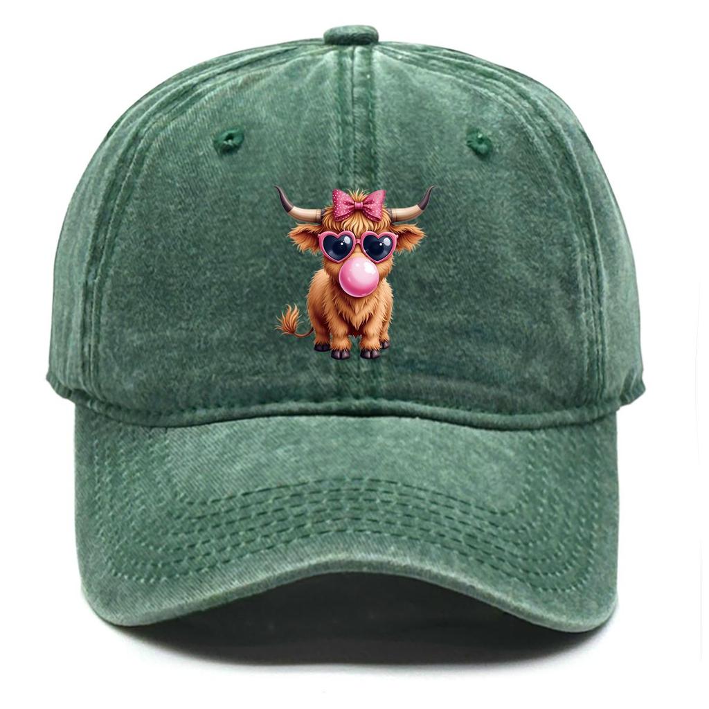 Cattle Bubble Gum Print Snapback Baseball Cap, Animal Mesh Hat Breathable Curved Brim Retro Casual Snapback Baseball Hat