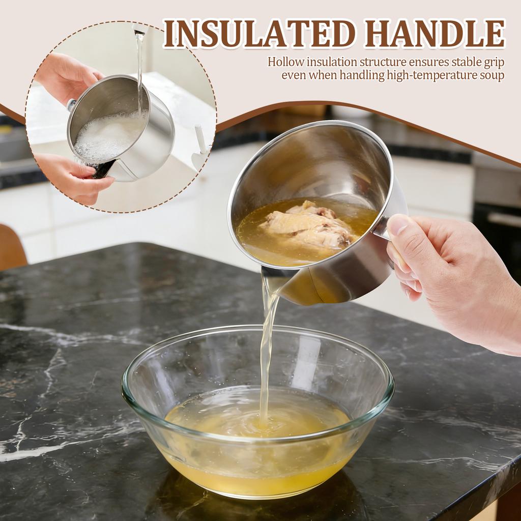 Oil Soup Seperator Stainless Steel Gravy Separator with Lid Multi-purpose Oil Filter Heat Resistant Fat Separator for Kitchen
