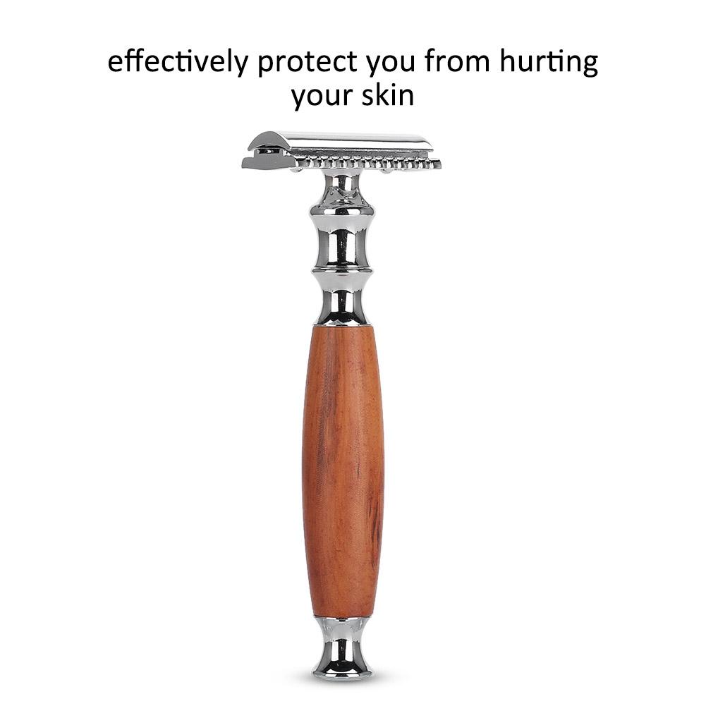 Classic Men Anti Skid Wood Handle Dual Blade Shaver Vintage Style Manual Razor (Mahogany)