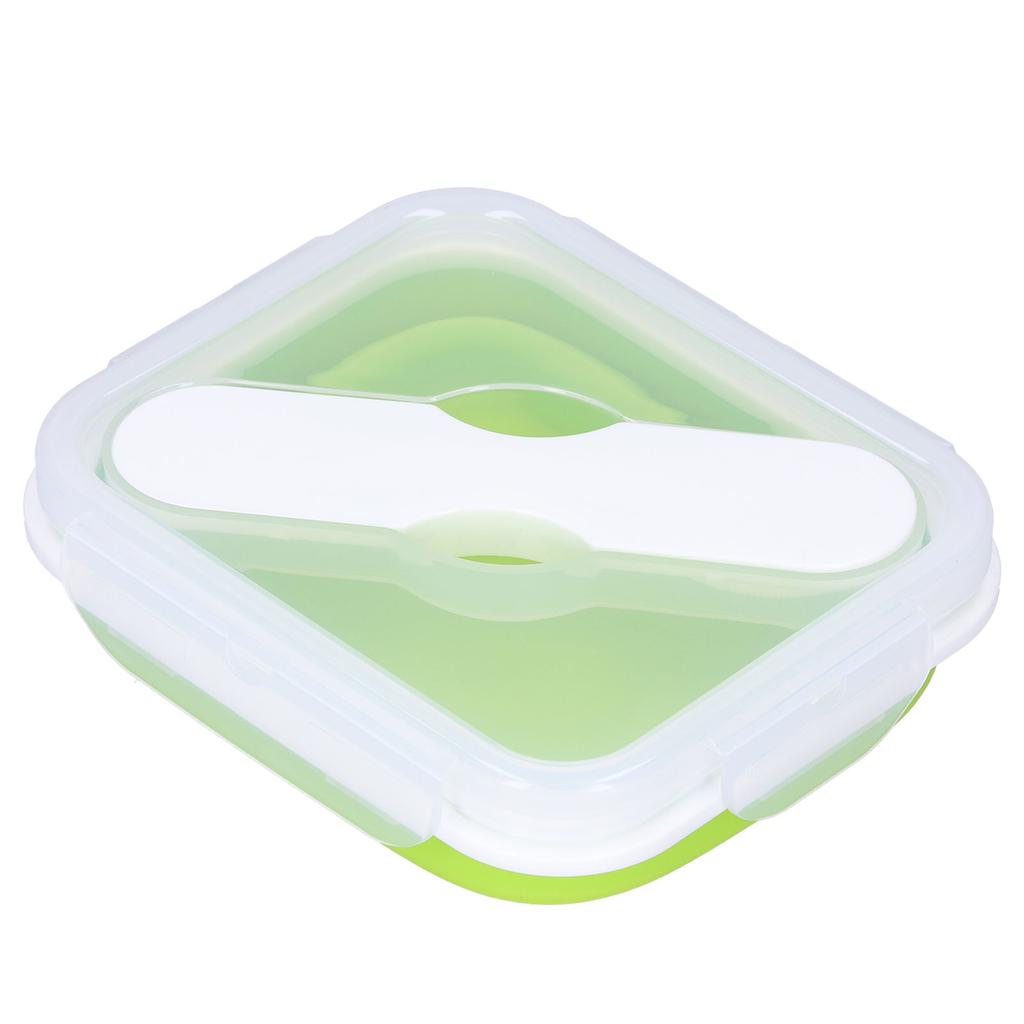 Silicone Insulation Box Portable Lunch Box with Integrated Fork Spoon for Office SchoolFruit Green