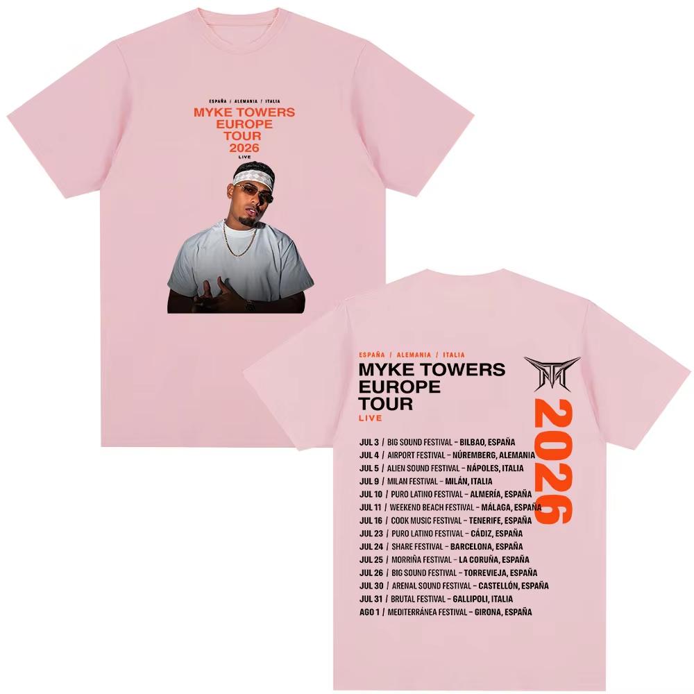 Rapper Myke Towers Europe Tour 2026 Tshirts Unisex Unisex Fashion Hip Hop Oversized T Shirt Cotton Short Sleeve Tshirt Streetwear