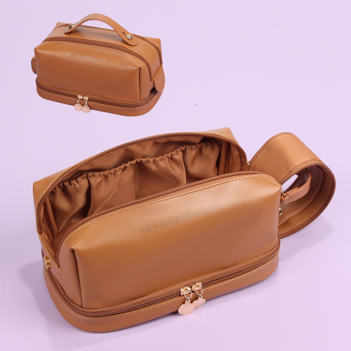 

Solid Pu Leather Color Portable Makeup Bag Large Capacity Cosmetic Pouch Storage StyleC