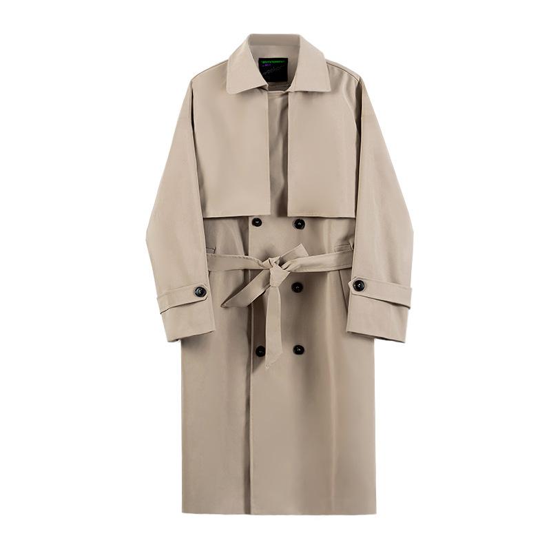 Autumn Knee Trench Coat Men's Medium and Long Double-breasted Loose Coat