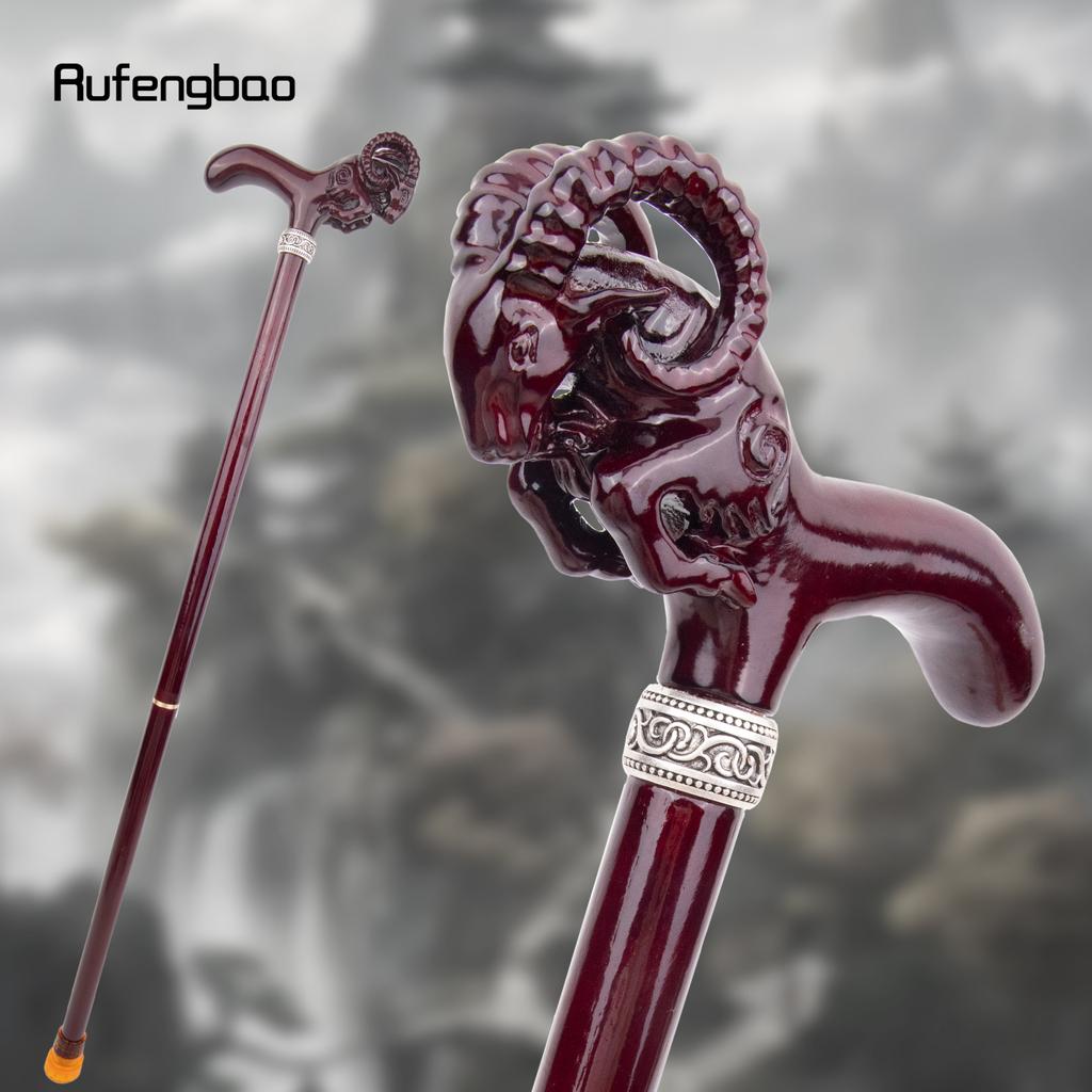 Brown Goat Wooden Fashion Stick Decorative Vampire Cospaly Party Wood Walking Cane Halloween Mace Wand Crosier 95cm