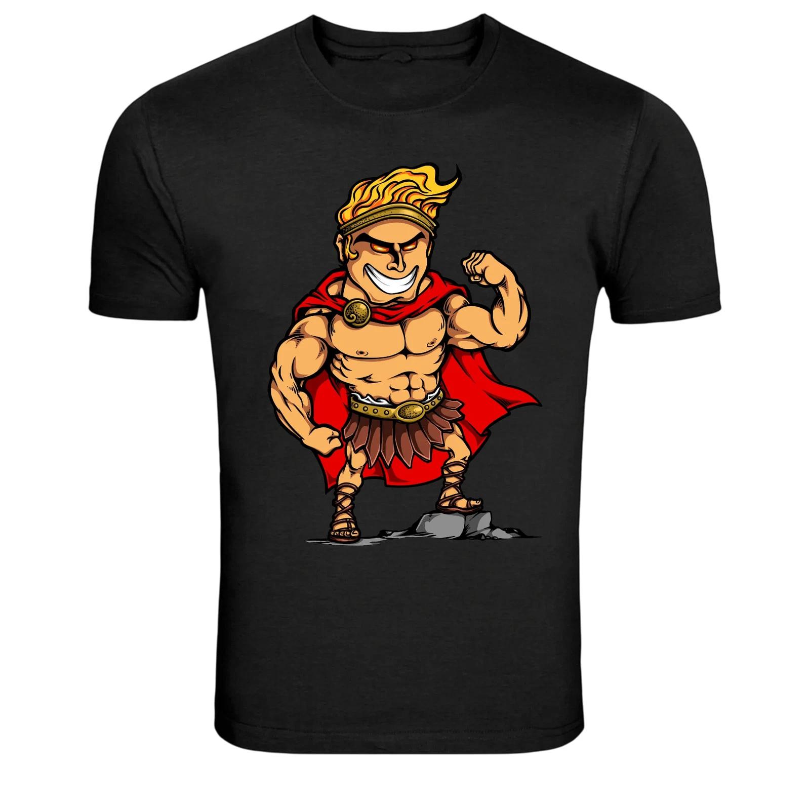 Spartan Warrior Flexing Muscles Cartoon Graphic T-Shirt 4XL