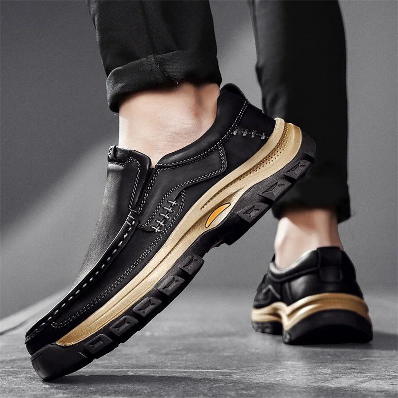 Fashion New Slip On Shoes Man Non-Slip Casual Leather Shoe for Men Walking Outdoor Hiking Footwear Classic Comfy Loafers Large Size 48