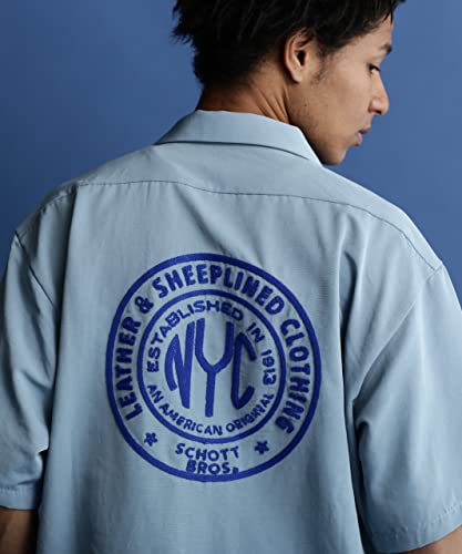 [Schott] [WEB LIMITED] NYC EMB. TC SHIRT "STAMP" / Embroidered Shirt NYC "STAMP" Men's M 391 Sax 782-3123020