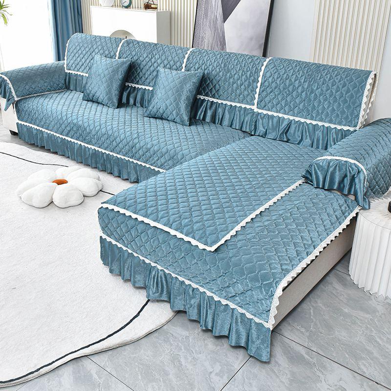 Luxuriöser Sofabezug aus goldenem Samt für das Wohnzimmer, einfarbig, schmutzabweisender Sofabezug, elastisches Schutzkissen, 1–3 Sitze, Sofatuch