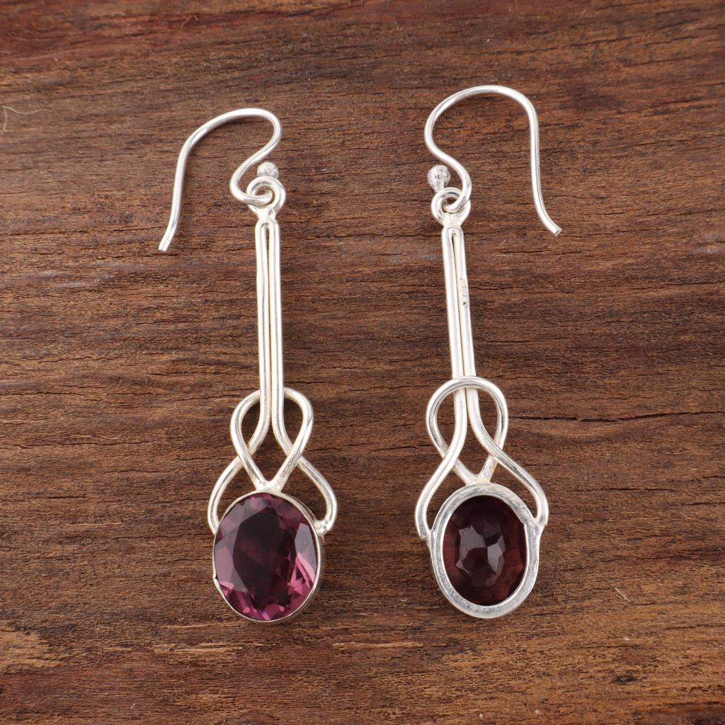 Rhodolite Gemstone Jewelry, Handmade Silver Jewelry, 925 Solid Sterling Silver Earrings, Gorgeous Silver Earrings For Wedding Gift