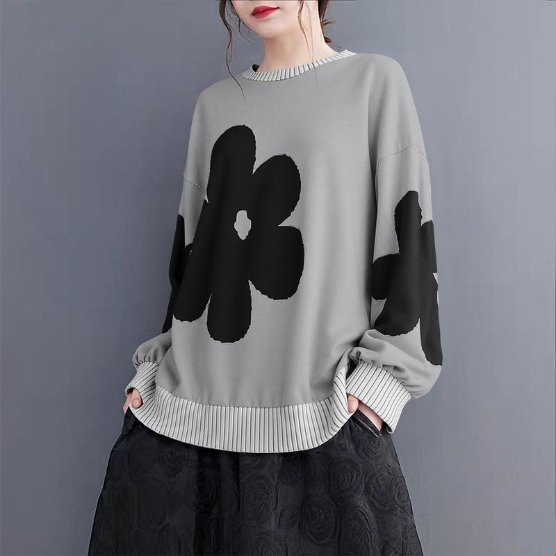 

ZANZEA Женская повседневная свободная блузка с круглым вырезом и длинными рукавами S серый