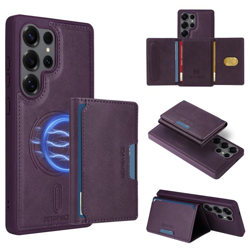 Geteilte Magnetische Kabellose Lade Leder Geldbörse Karten Handyhülle für Samsung Galaxy S25 Edge S24 FE S23 Plus S22 Ultra S21 Hülle