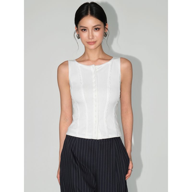 

Neva Hu White Moonlight French Style round Neck Camisole Vest Women s Summer Outwear Lace Small Shirt with Lace Sleeveless Tops The second batch of white L