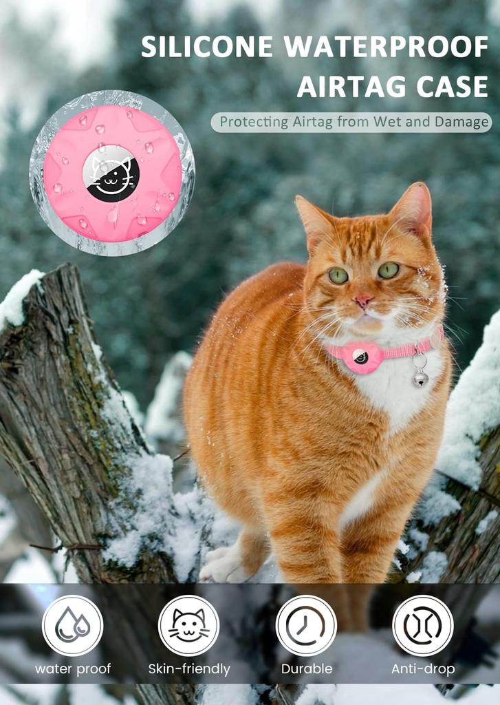 AirTag Cat Collar, Reflective Kitten Collar Detached Cat Collar, GPS Cat Collar with AirTag Bracket and Bell, Lightweight Tracking Cat Collar