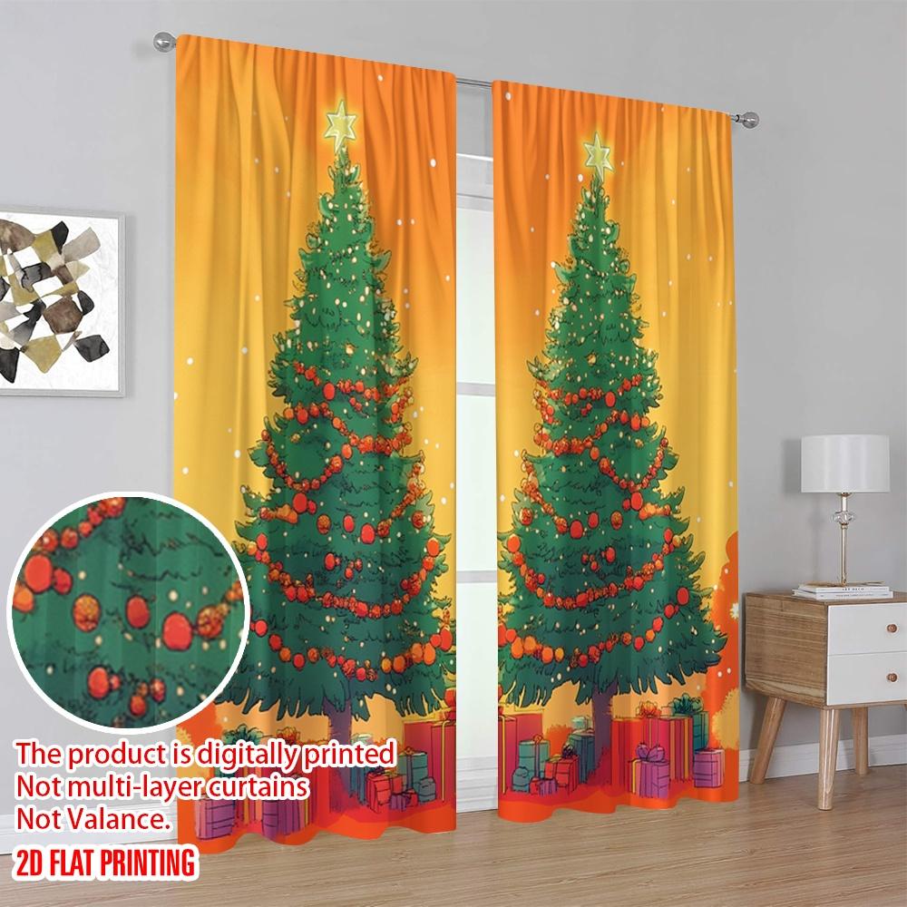 2pcs,2D Plane Printing Light Filtering Curtains Christmas Tree Presents (3) Durable 100% Polyester Fabric (without Rod) Art Deco
