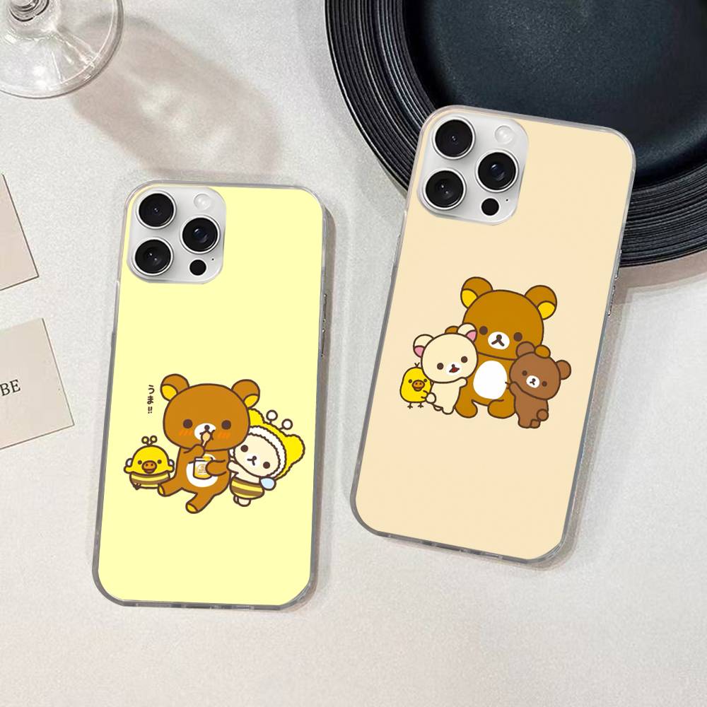Cartoon Rilakkuma Bear For iPhone 17 16 15 14 13 12 11 Plus Pro Max Satin Colorful glossy surface Phone Case
