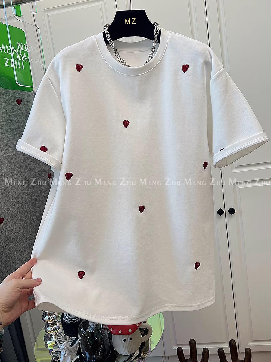 

Летняя европейская женская блузка с вышивкой в виде сердца 2025 XL