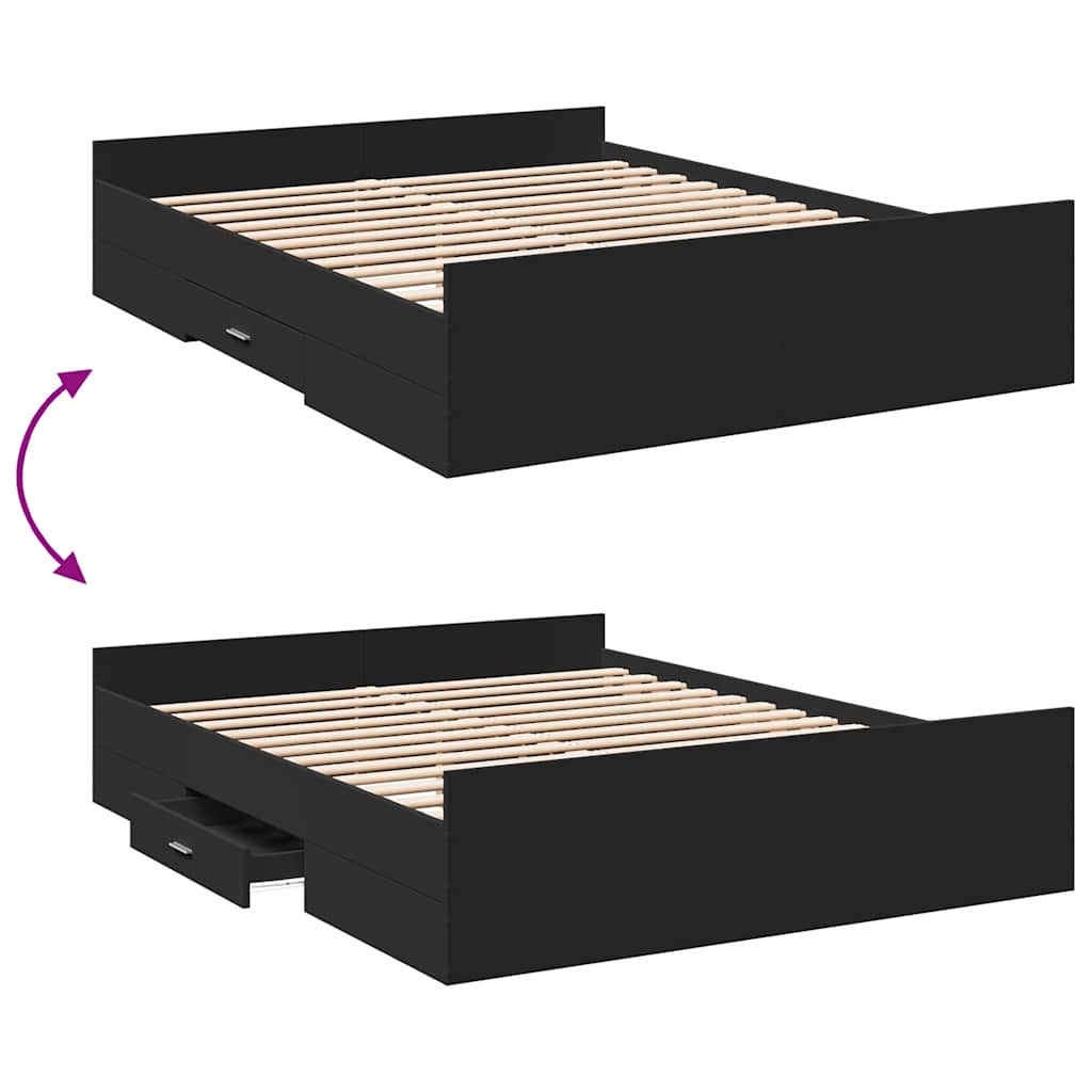 Bed Frame with Drawers Black 150 x 200 cm Engineered Wood