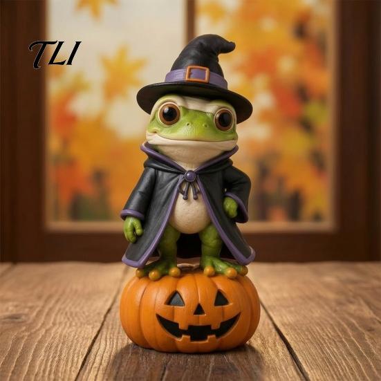 Cartoon Cat Figure Vintage Halloween Wooden Figurine, Rustic Witch Zombie Owl Frog Tabletop Small Wood Craft Ornament, Farmhouse Tiered Tray