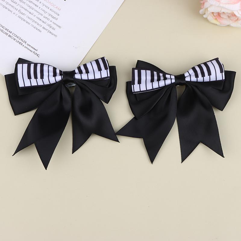 Piano Key Bow Hairpin Hair Clip Retro Girl Side Duckbill Clip Hair Accessory Black White Vintage Bowknot Hairpin For Cute Girls