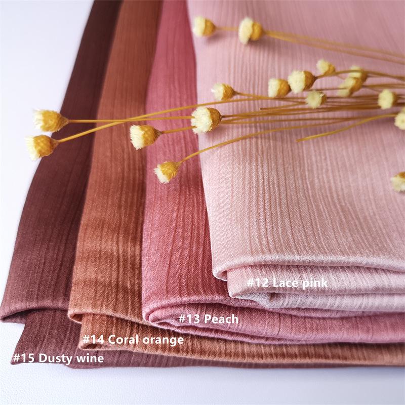 2023 Natural Wrinkled Solid Color Long Crepe Silk Scarf WJA14