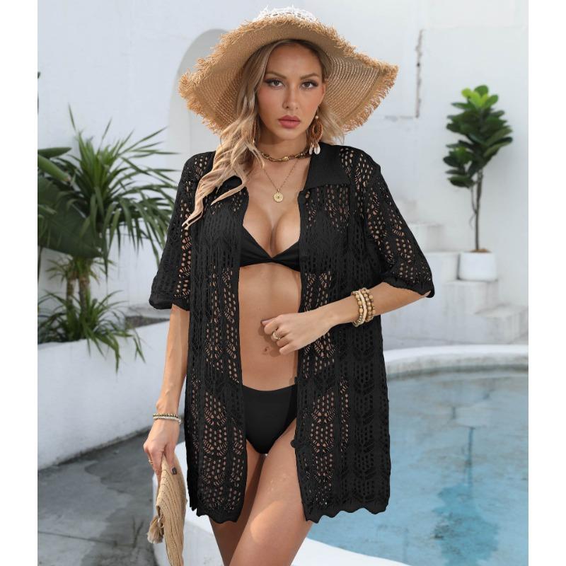 Women's Plus Size Beach Holiday Sunblock Hollow Woven Bikini Cover Up