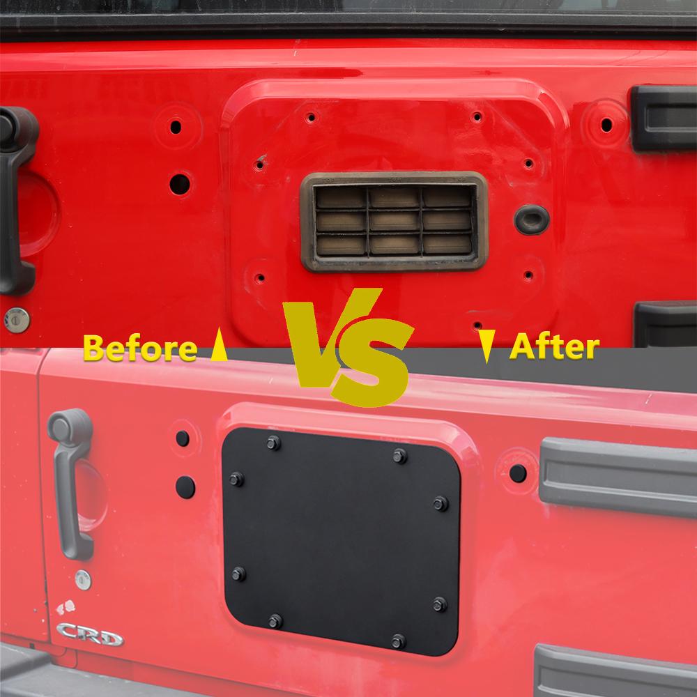 Heckklappen-Abluftgitter-Panelabdeckung Wasserdichte Gummi-Stöpsel für Jeep Wrangler JK 2007-2017 Hintertür-Platte Autoteile Zubehör