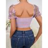 Cross-Border Hot-Selling Puff Sleeve Sexy Floral Crop Top with Underwire, Gathered Drawstring Waist Lace Blouse