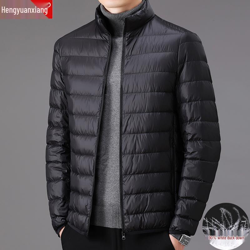 

Men s 2025 Winter Ultralight Stand Collar Down Jacket - Pure Color, Short & Warm L чёрный