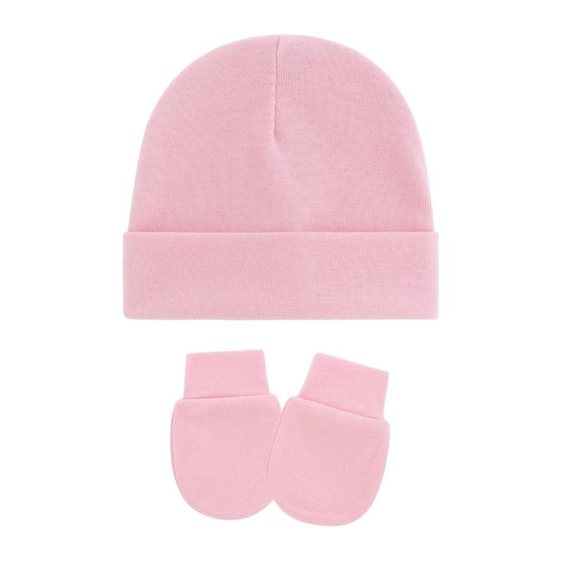 4 Set Baby Bonnet Cap Feature Foldable Edge with Mittens Cotton Fabric Gentle On Sensitive Skin Multiple Color Available