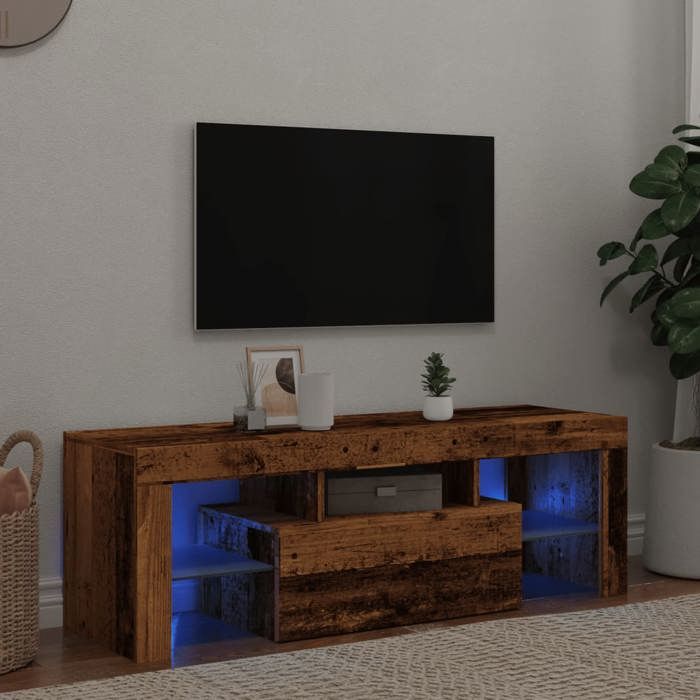 VidaXL TV Cabinet with LED Lights Old Wood Engineered Wood, TV Stand, Media Unit, TV Console, Hi-Fi Cabinet, 856301