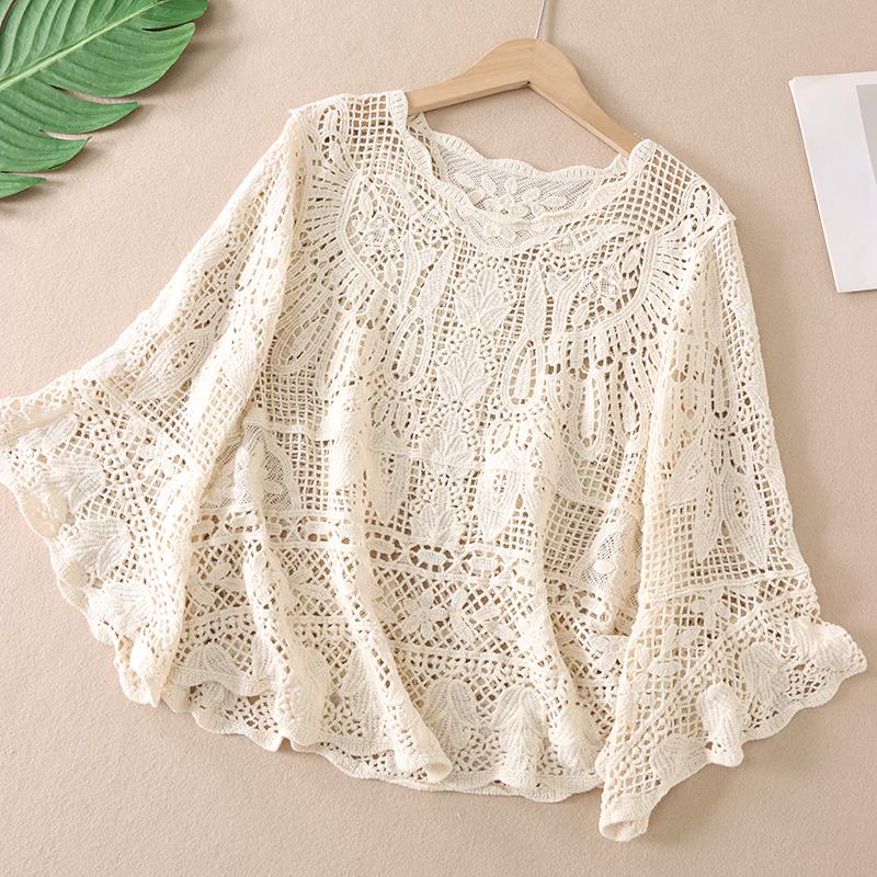 DIMANAF 2025 New Summer Basic Shirt Women Lace Blouse Short Tops Tees Casual Loose White Short  Tees