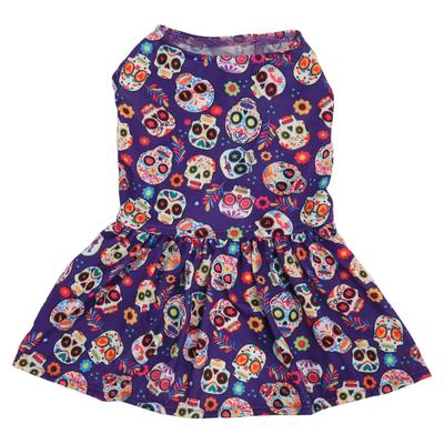 Haustier Halloween Kleid Hautfreundlich Dehnbar Atmungsaktiv Totenköpfe Muster Niedliches Hundeoutfit zum Spazierengehen
