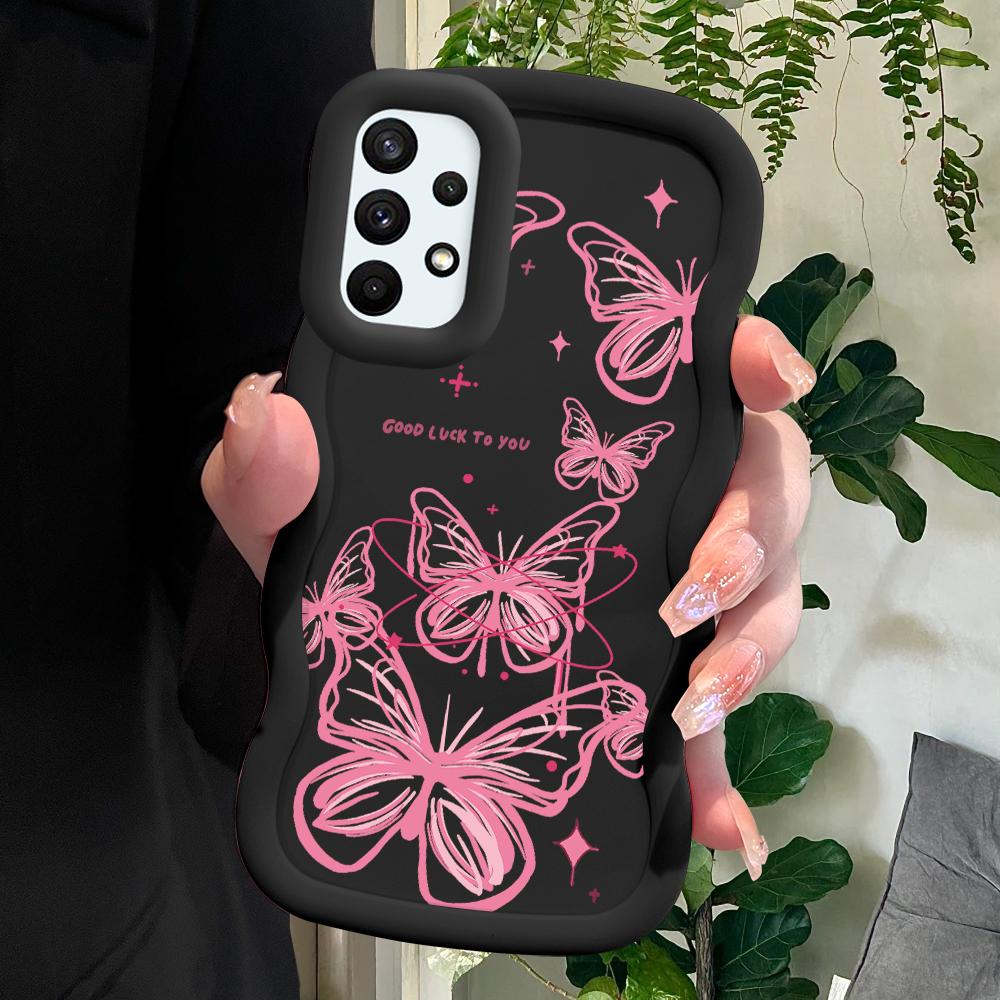 

Окрашенный узор Big Wave Edge Мягкий силиконовый материал Macaron чехол для телефона противоударный защитный резиновый чехол для Samsung Xiaomi Poco Redmi Samsung A26 5G чёрный