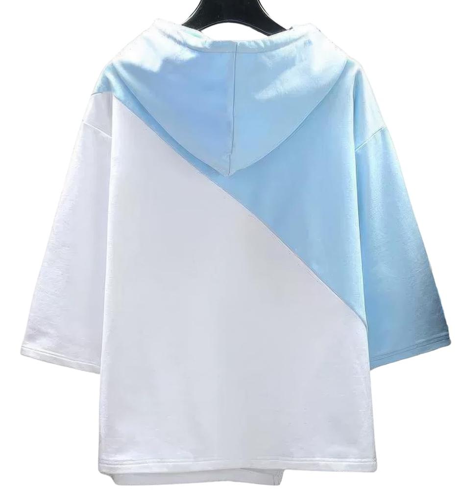 Summer Short Summer Large Pullover Black M [foveitaa] Men's Clothing, Loose, 3/4 Sleeve, Parka, Sleeve, T-Shirt, Clothes, Stylish, Size, Hooded,