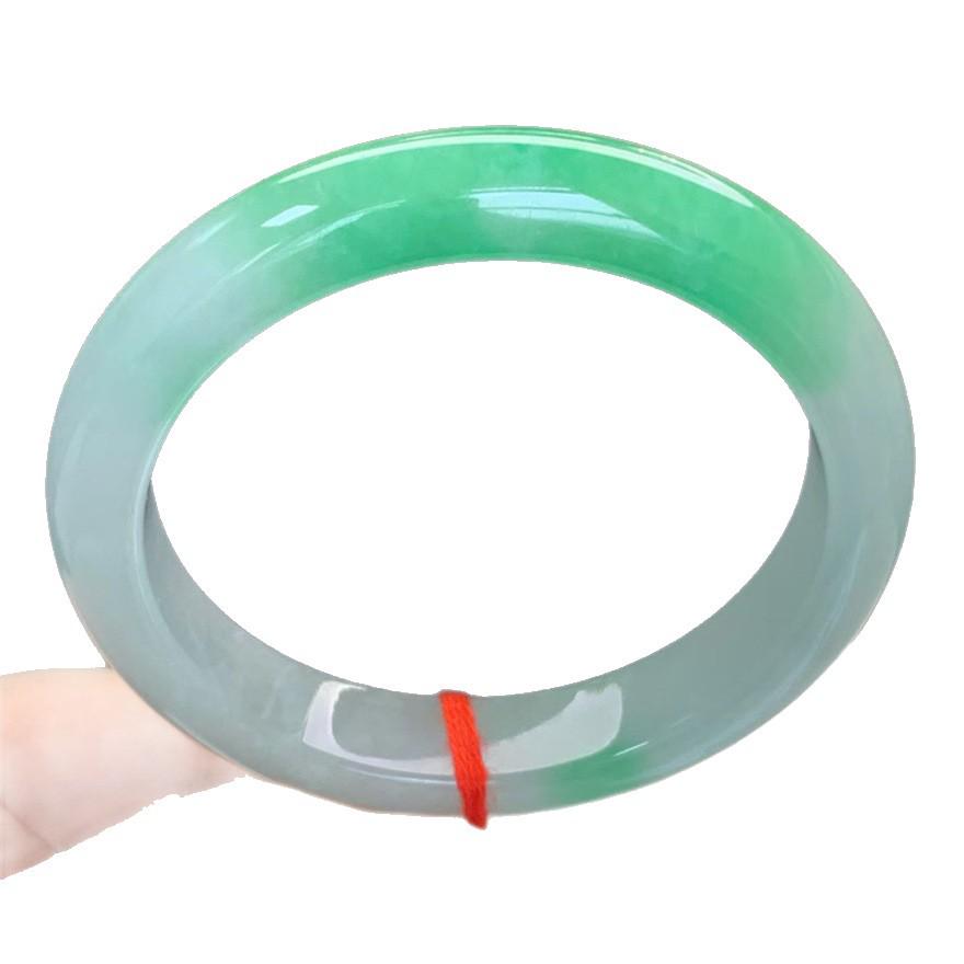 Myanmar Jadeite Bracelet: Natural Large Inner Diameter, Ice-Waxy Finish, Half Mountain Half Water Design.