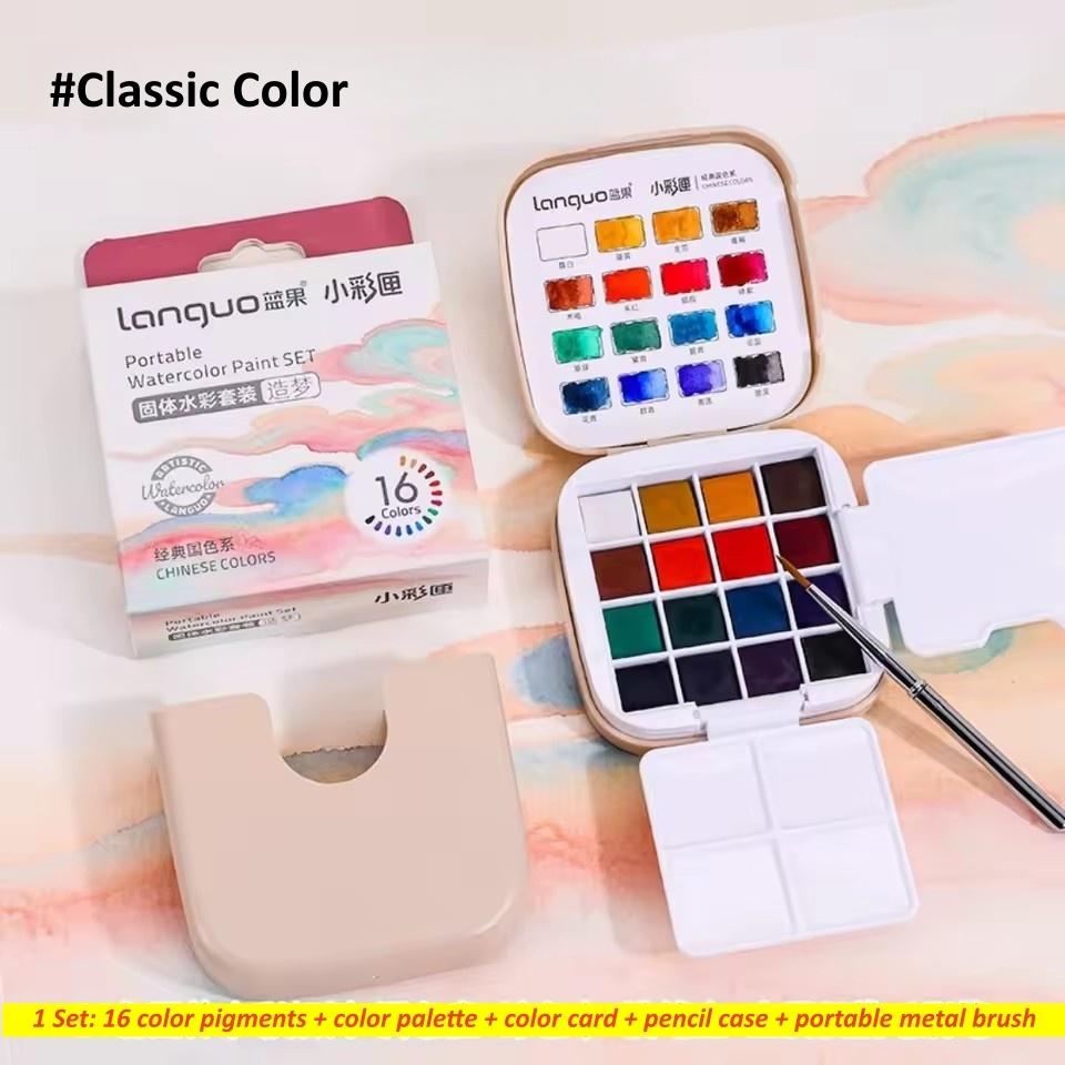 

16 Colors Solid Watercolor Set Mini Portable Watercolor Paint Set With Brush & Palette Travel Sketching Painting Box Art Drawing