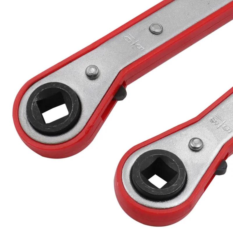 Refrigeration Ratchet Wrench Conditioning Service Wrench 4 Different Sizes - 1/4 X 3/16 Square X 3/8 X 5/16 Square