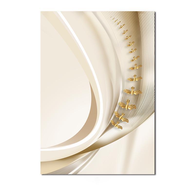 Abstrakcyjne Złote Srebrne Ptaki Kwiat Płótno Plakat Lekki Luksus Wydruk Artystyczny Obraz Nowoczesny Obraz na Ścianę Salon Wystrój Domu