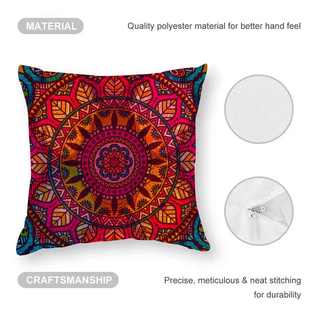 Mandala Style Decorative Pillow Case Anti-dustmite Pillowcase Invisible Zipper Silky Short Plush Sofa Cushion Cover