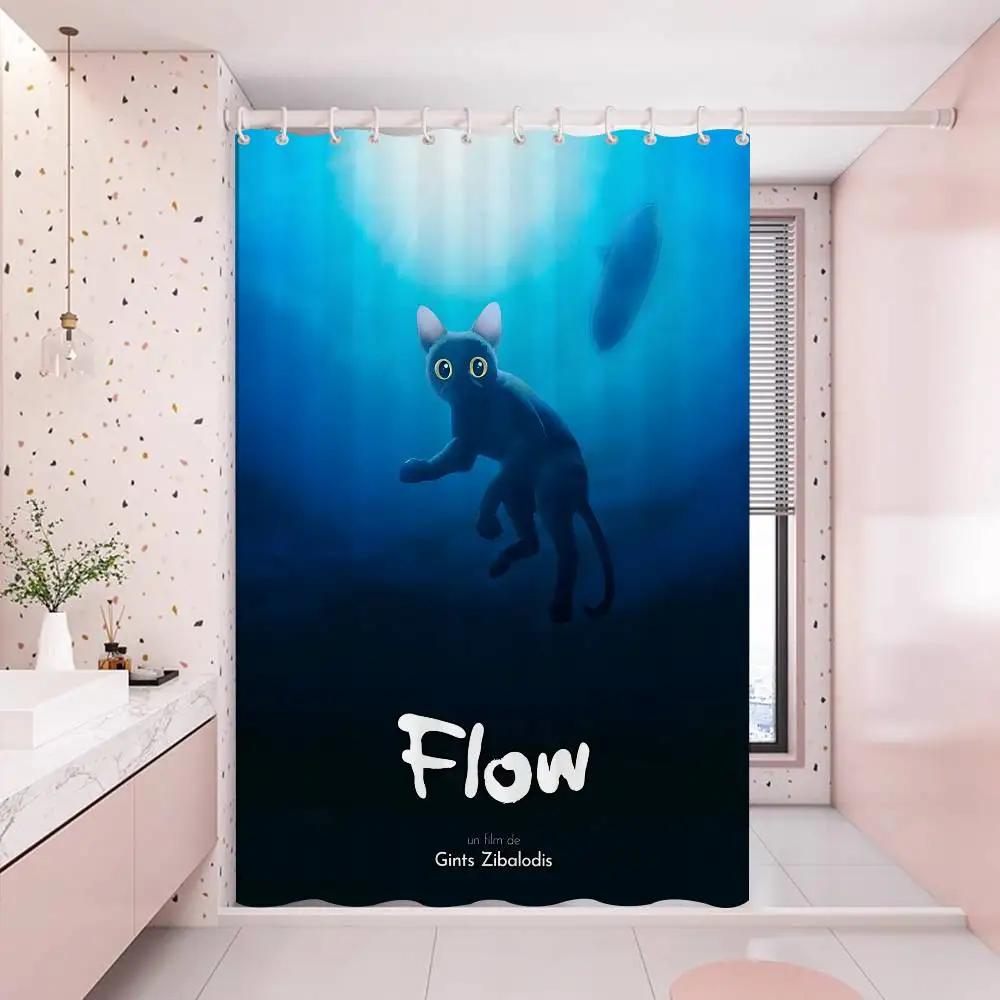 Hit Animated Movie F-FLOW White Shower Curtain, Bathroom Decorative Shower Curtain, Waterproof Shower Curtain With Hooks