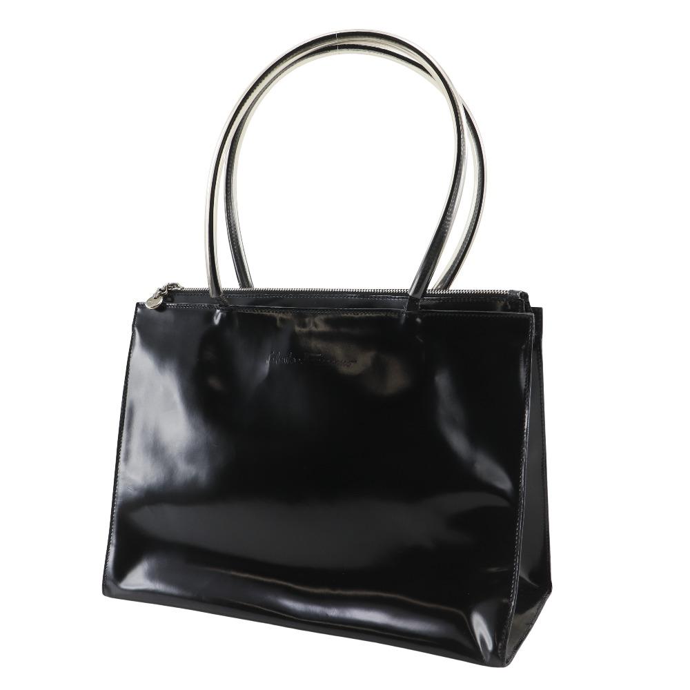 Salvatore Ferragamo Bolso Tote BZ-21 7255 negro/transparente Cuero charol/Plásticos Mujer Usado