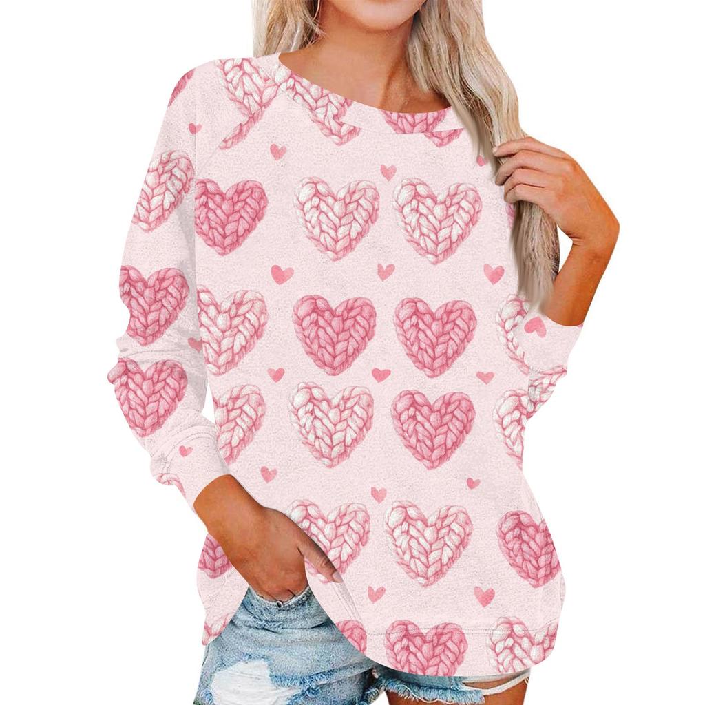 Damen Modisches Rundhals Schulter Langarm Valentinstag Bedrucktes Lässiges Pullover-Oberteil