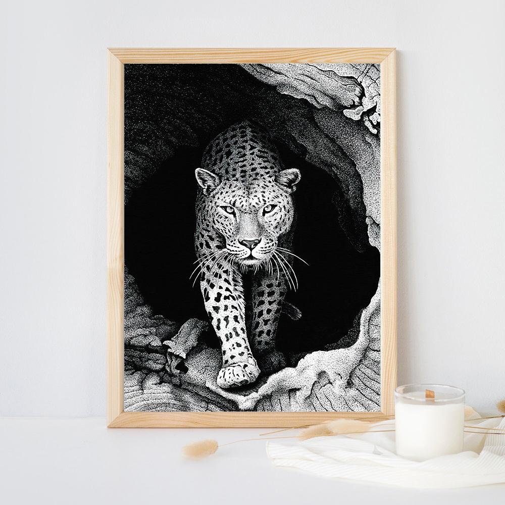 Black And White Leopard Fashion Animal Poster Print Canvas Wildlife Wall Decor Painting Room Home Picture Art Inspired Street