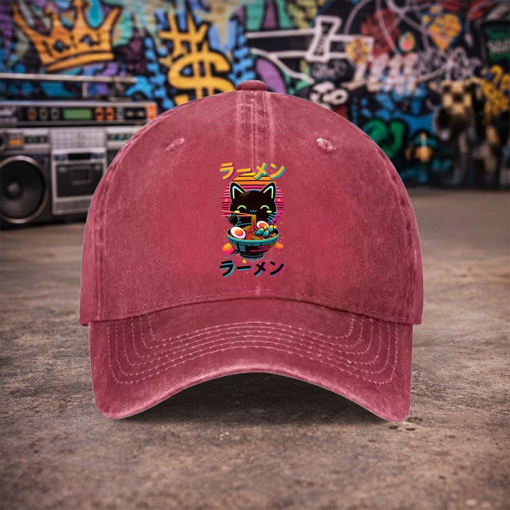 Pc Unisex RaUnisex Cat Print Vintage Washed Baseball Cap Unisexs Trendy Hat Versatile Duckbill Cap Fun Print A Unique Birthd