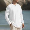 Men Shirt Round Neck Long Sleeve Loose Fit Shirt Pure Color Pleated Casual
